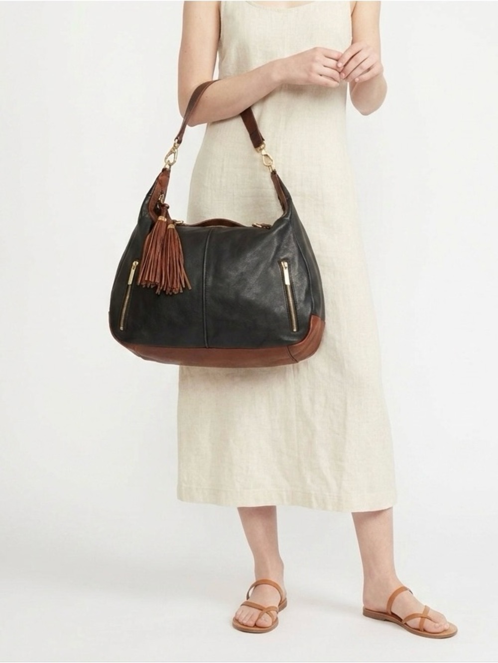Cynthia Rowley Black & Brown Leather Satchel Convertible Shoulder Crossbody Bag